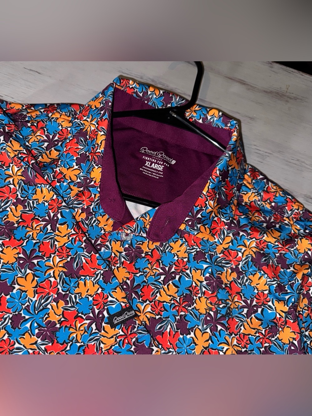 Good Good Golf Polo Mens XL Fighting For Par Floral Performance Stretch Shirt